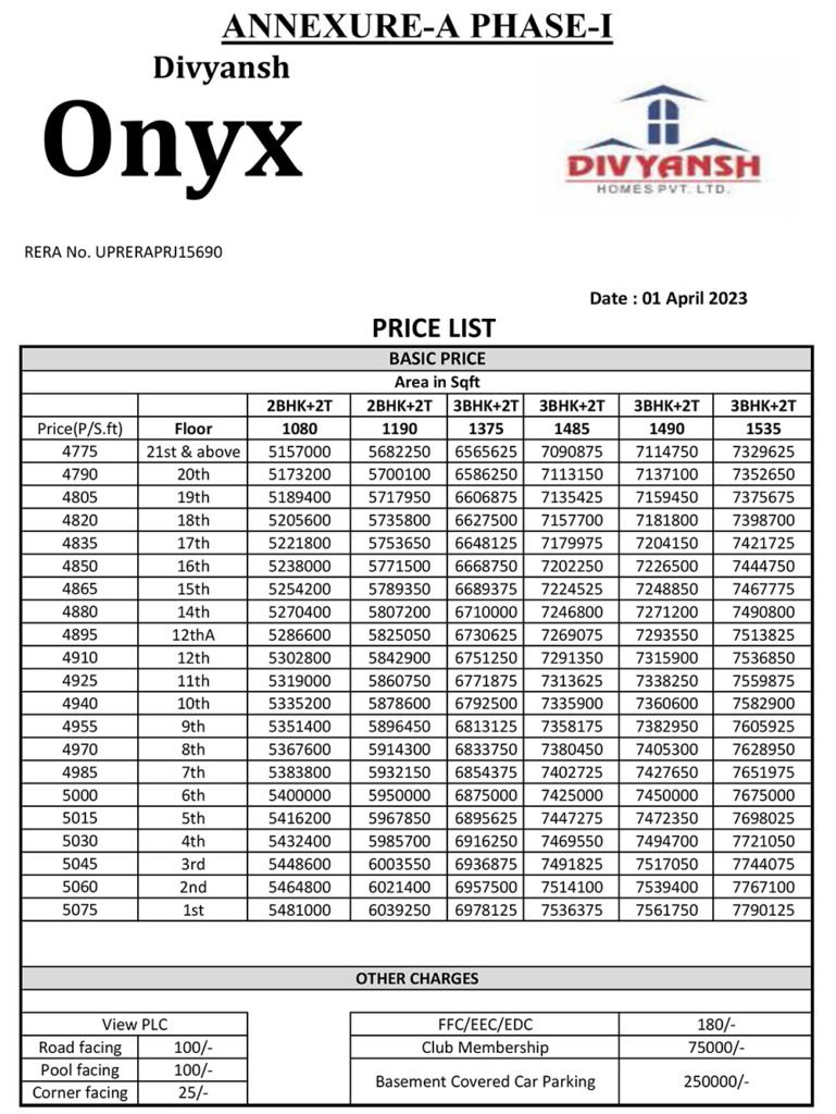 Divyanshonyx Price List